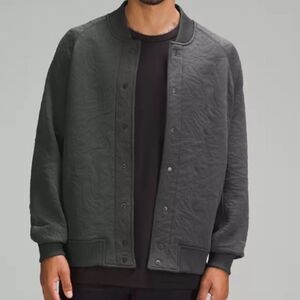 Lululemon Men’s Rare Packable Dark Gray Jacquard Knit Bomber Jacket - M - EUC
